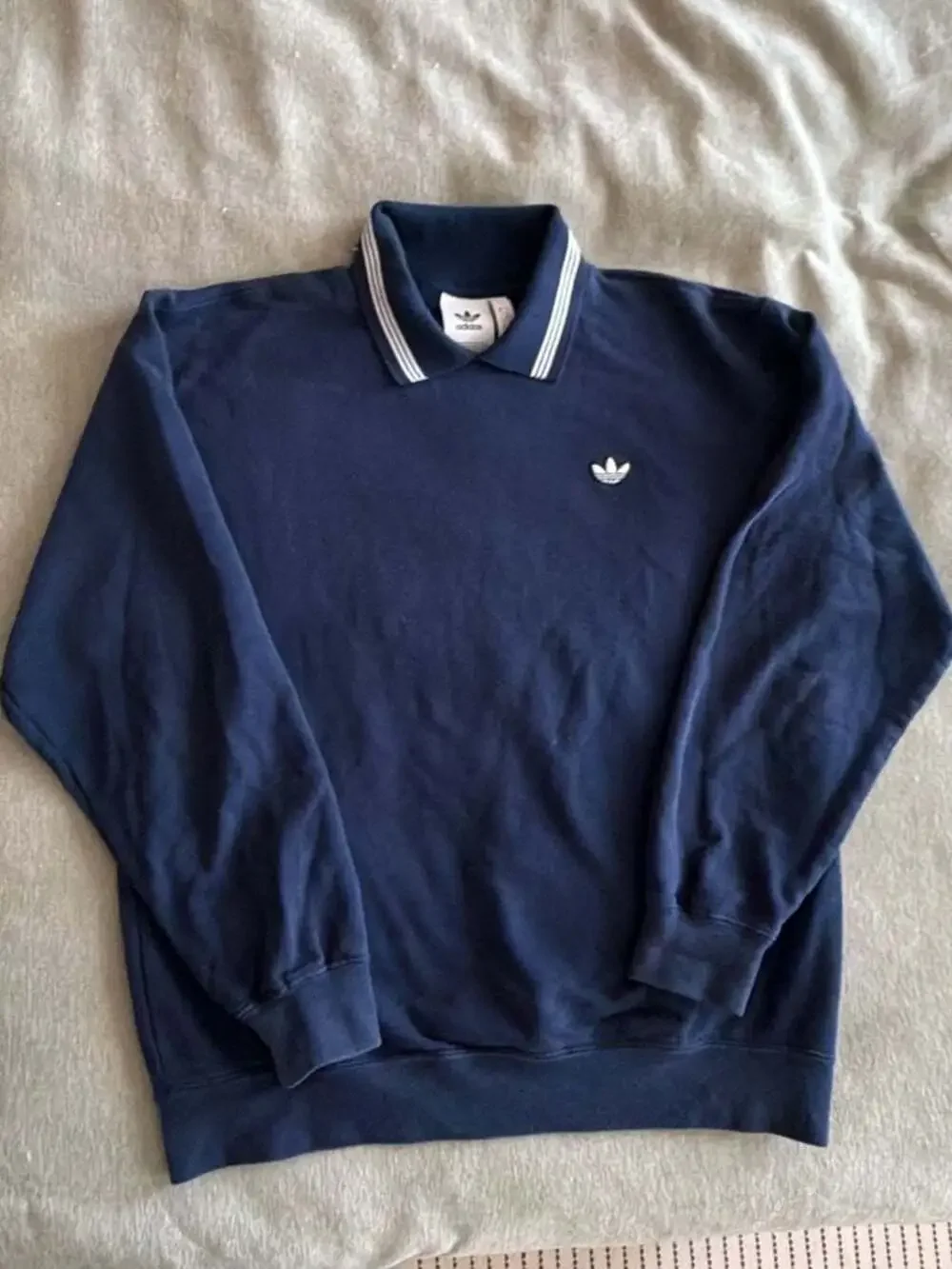 Adidas Originals Navy Blue Polo Sweatshirt with Striped Collar